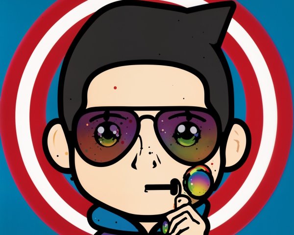 Cartoon Character with Galaxy Sunglasses and Lollipop
