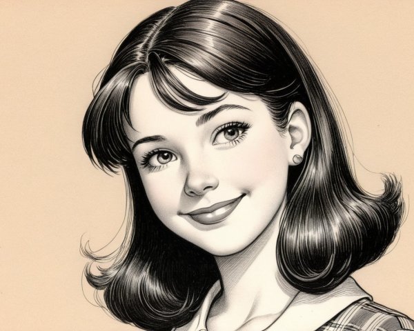 Charming Illustration of a Smiling Young Girl