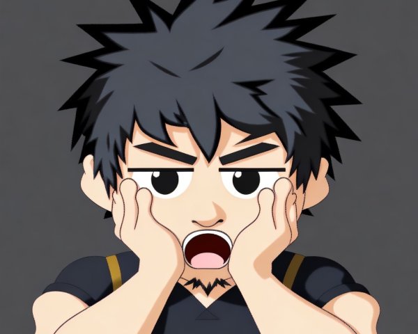 Cartoon Character with Spiky Hair in Shock Pose