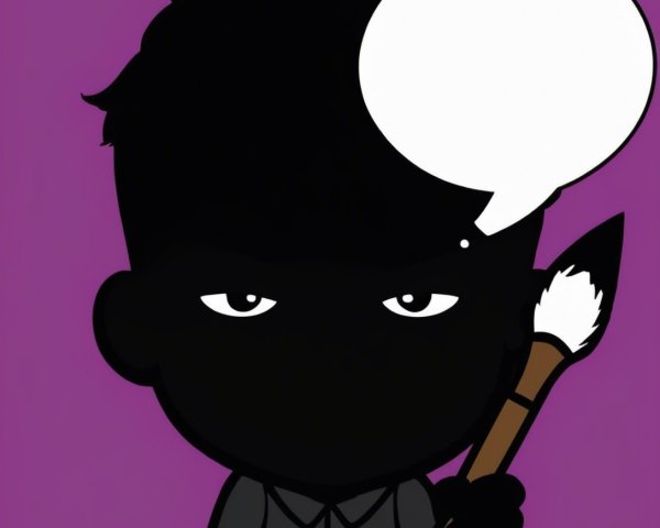 Silhouette of a Boy with Paintbrush on Purple Background