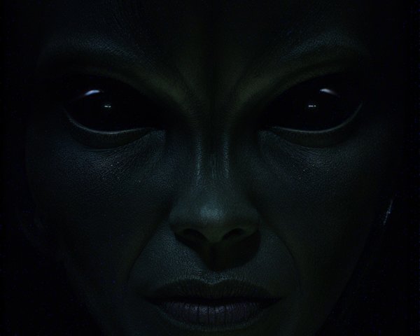 Close-Up of an Alien Figure with Luminous Skin