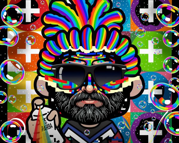 Vibrant Pop Art Illustration of a Rainbow-Mohawked Man