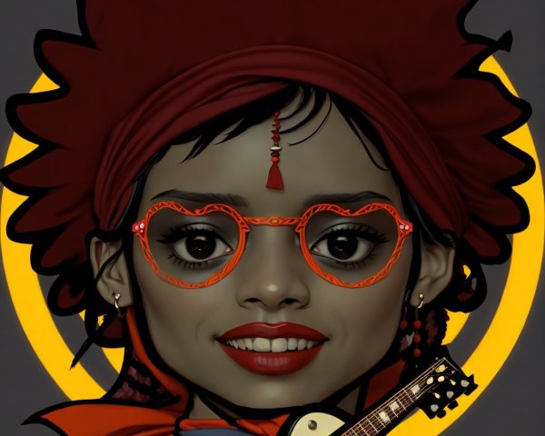 Vibrant Illustration of a Girl with Guitar and Glasses
