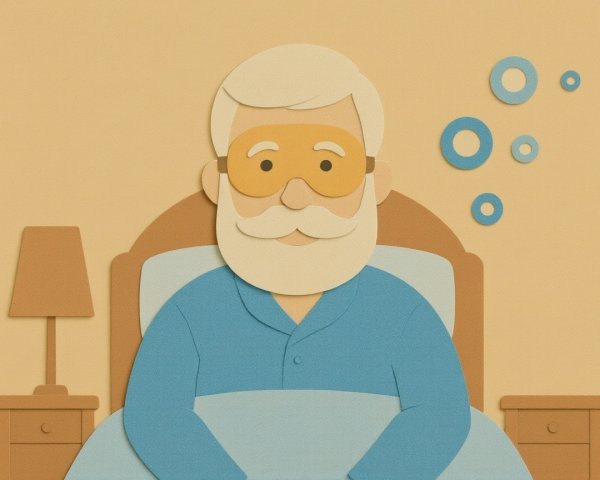 Elderly Man in Cozy Bedroom Illustration with Colorful Accents