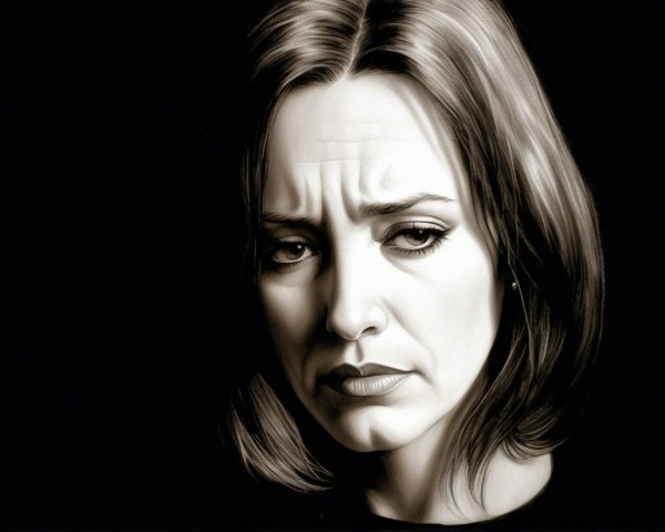 Grayscale Portrait of a Woman in Contemplation
