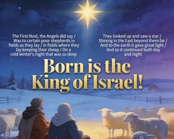 Christmas Scene with Shepherds and Starry Sky