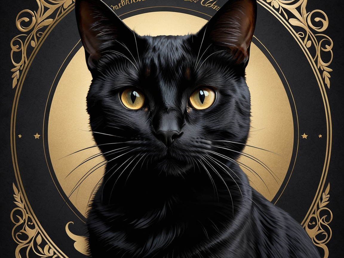 Black Cat Portrait with Golden Eyes and Elegant Design