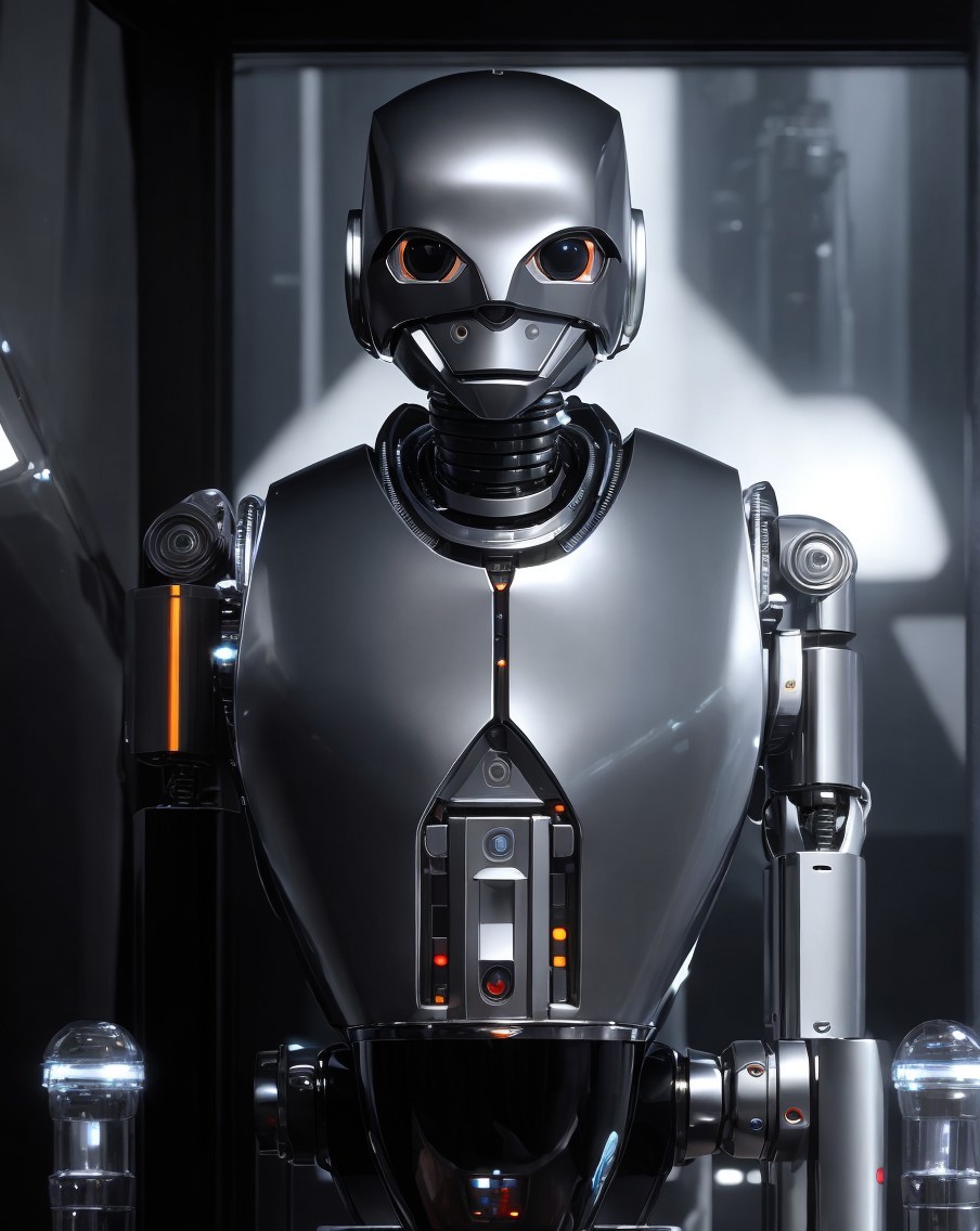 Humanoid Robot in Futuristic High-Tech Environment