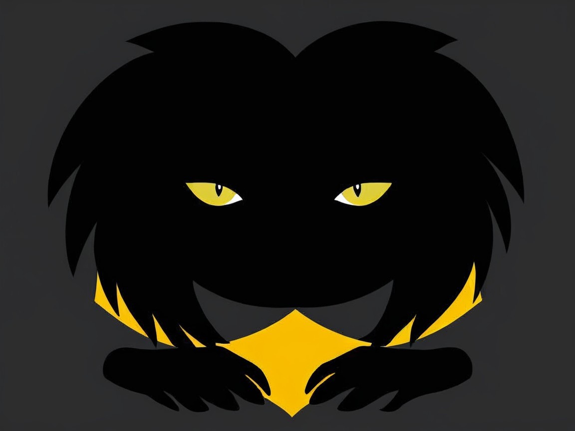 Minimalist Design of a Black Cat with Yellow Eyes