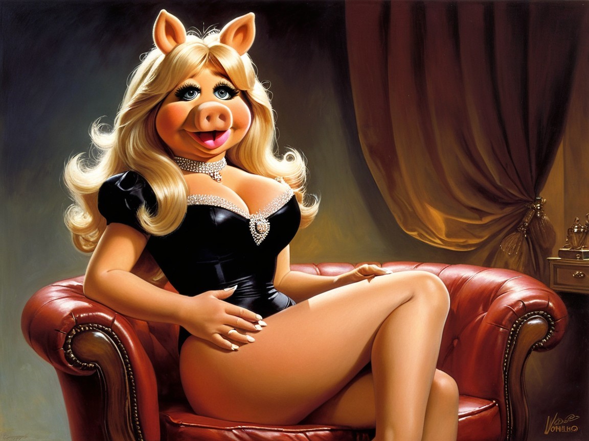 Glamorous Anthropomorphic Pig in Elegant Setting