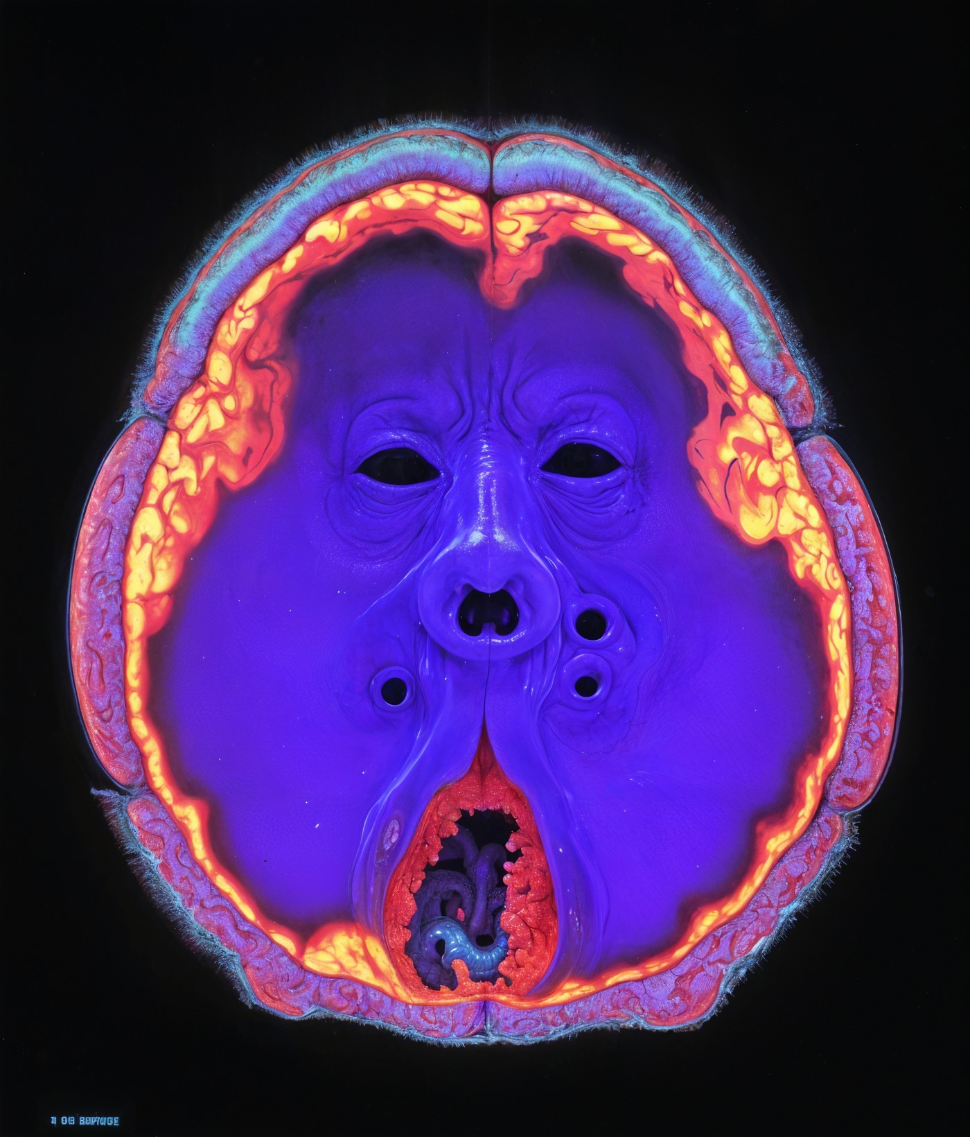 Surreal Face and Abstract Brain Illustration in Vivid Colors