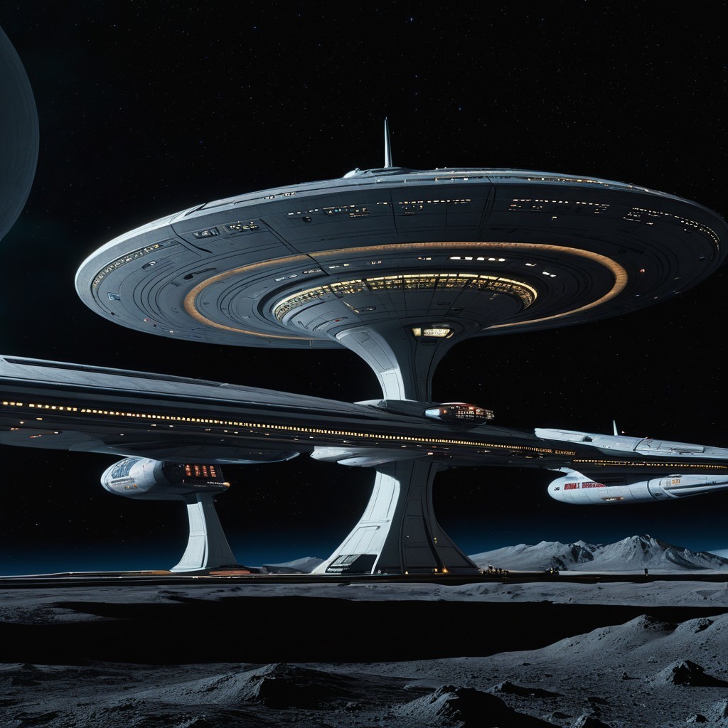 Futuristic Space Station Above Lunar Landscape