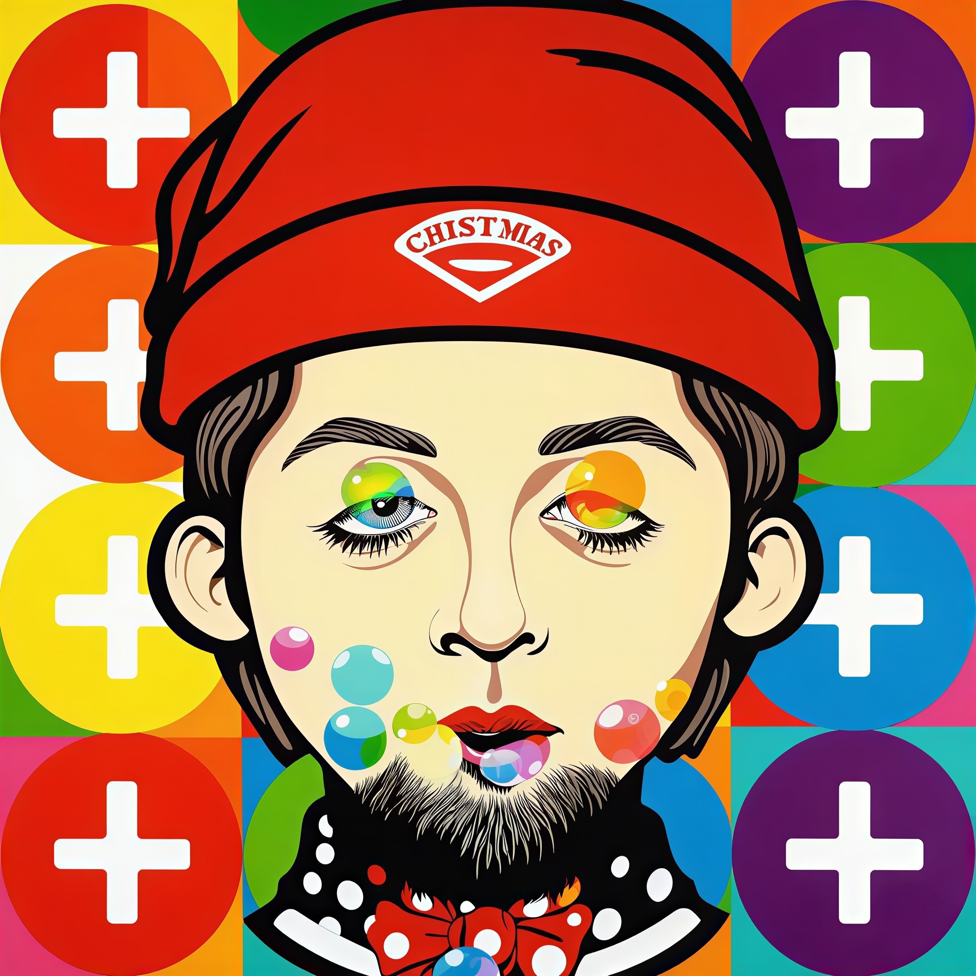 Pop Art Portrait of Person with Colorful Features