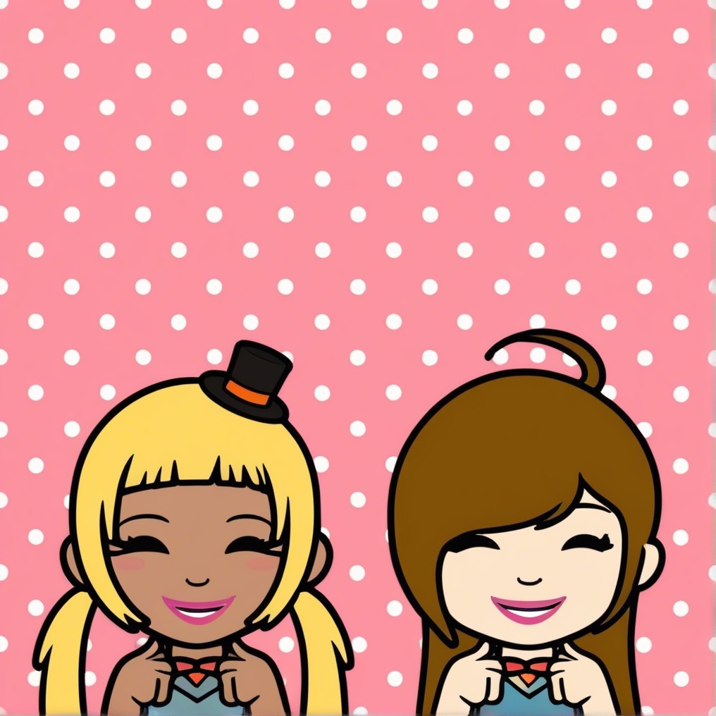Cartoon Girls with Cheerful Expressions on Polka Dots