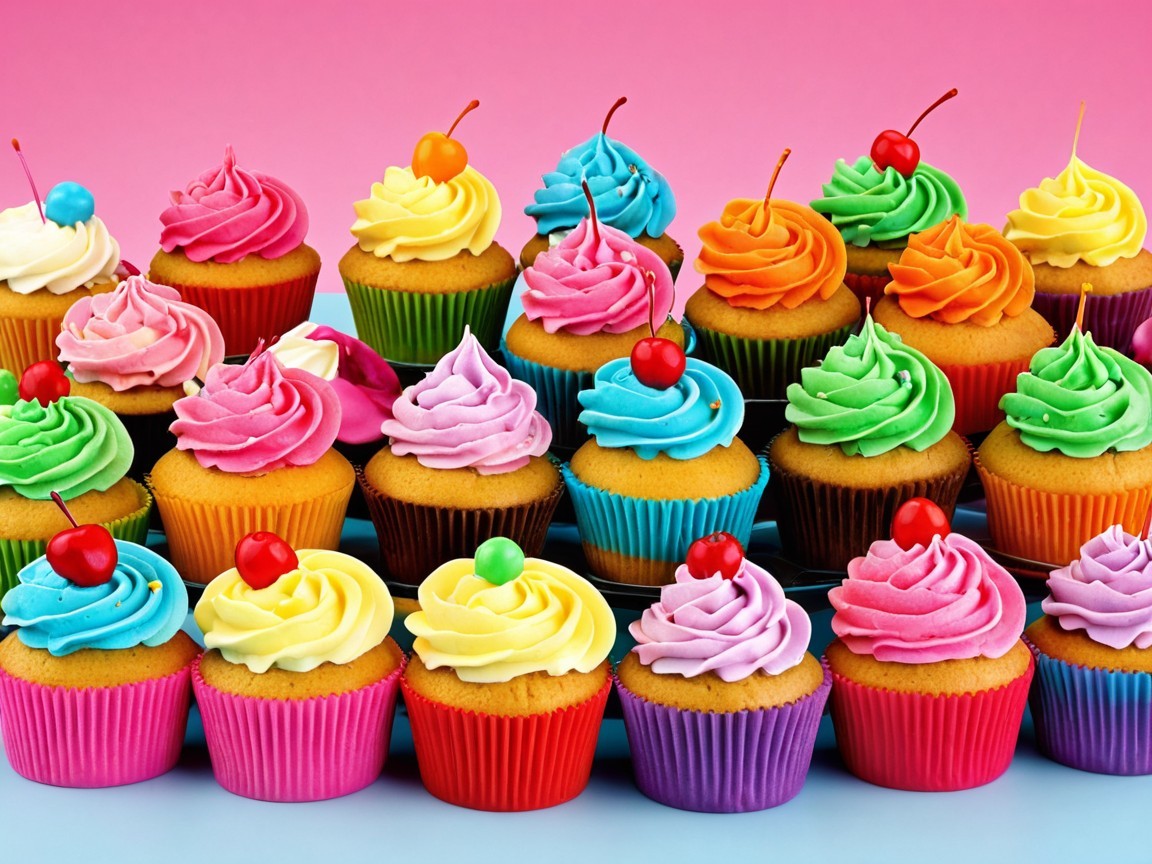 Colorful Cupcake Arrangement with Vibrant Frosting