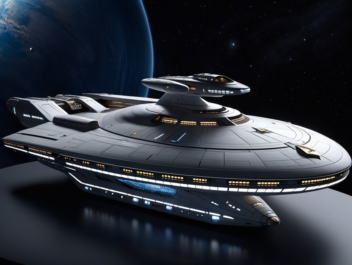 Futuristic starship design in deep space setting