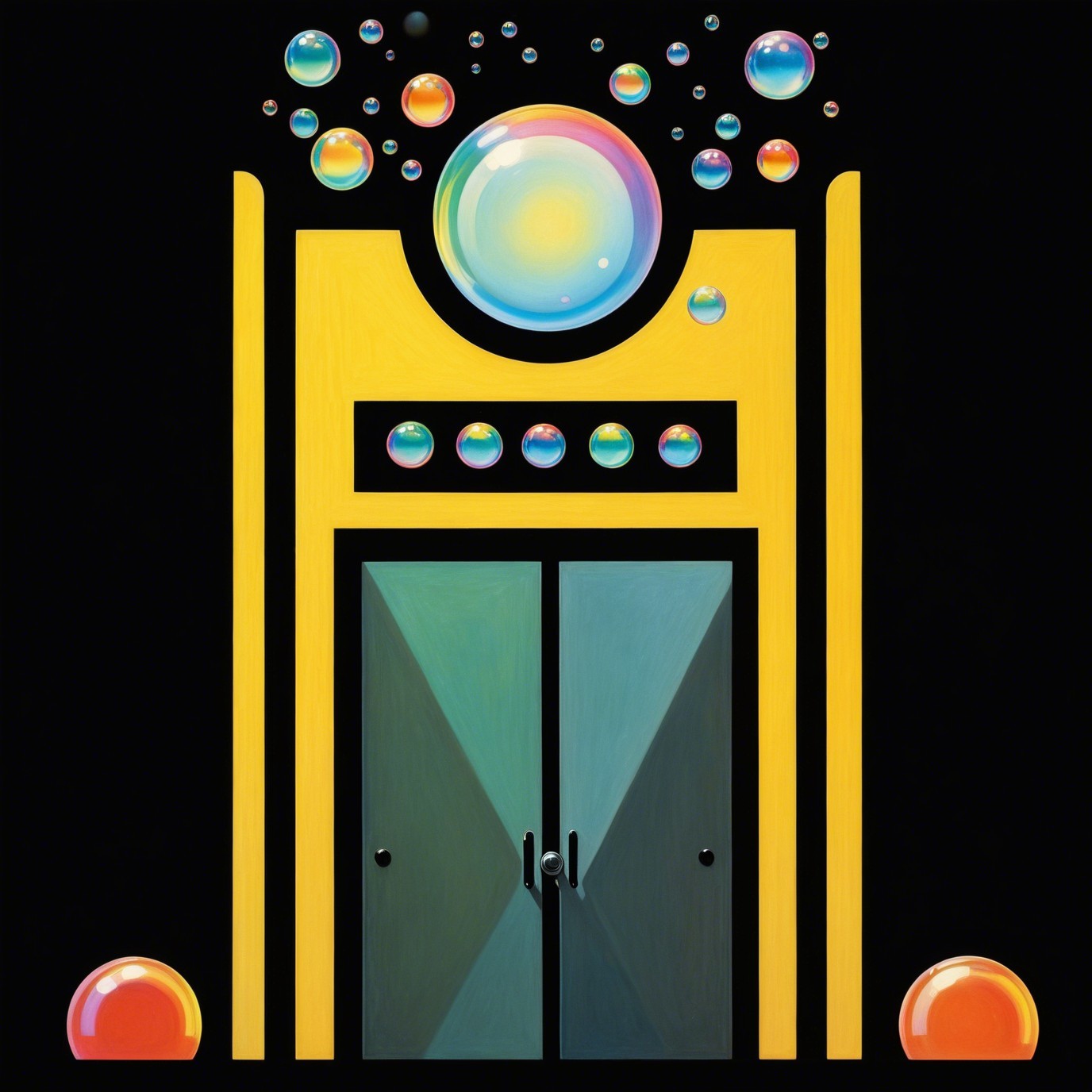 Vibrant Minimalistic Painting with Iridescent Bubbles