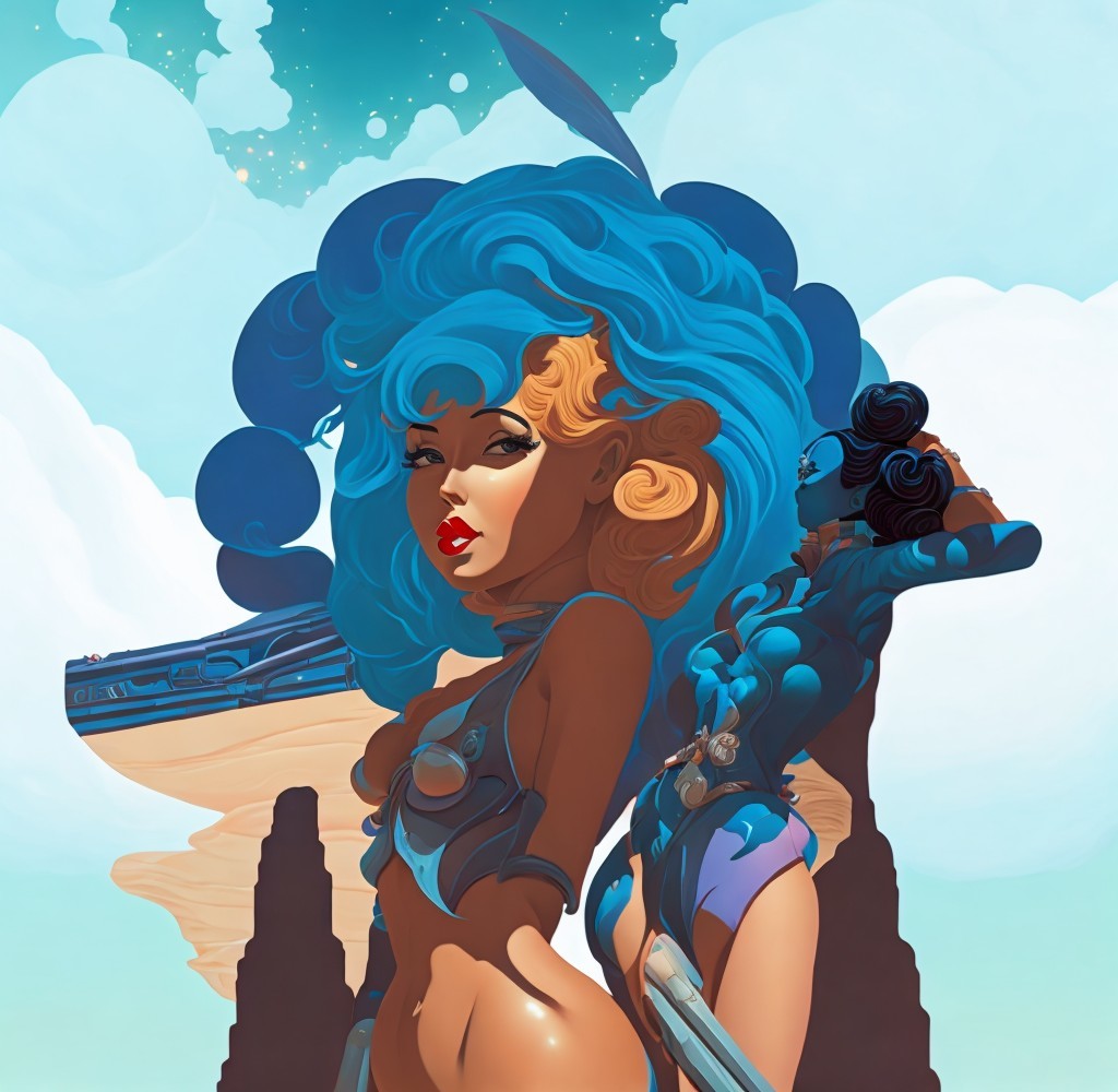 Two Female Figures in Surreal Desert Landscape