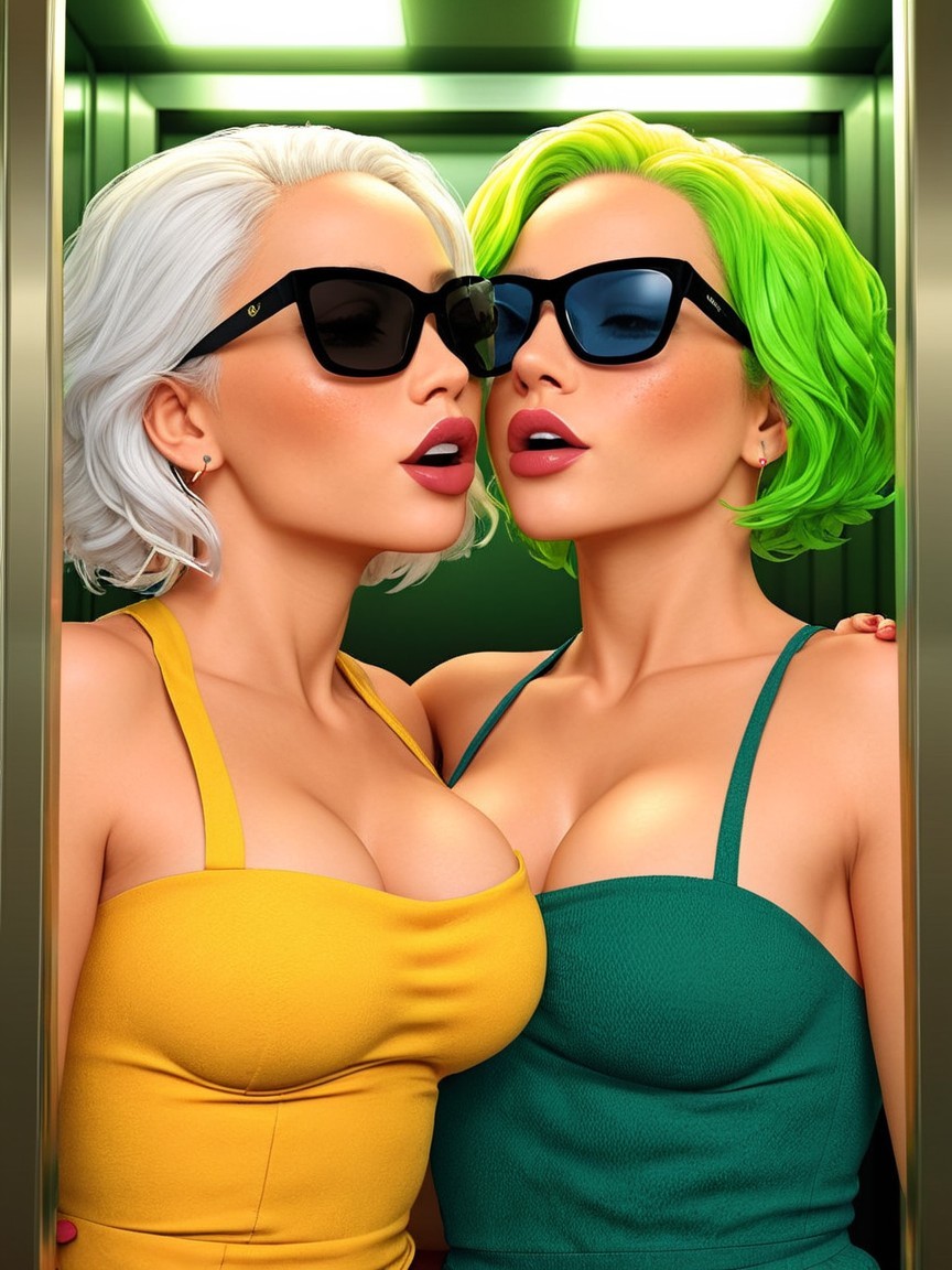 Stylish Elevator Fashion with Confident Women