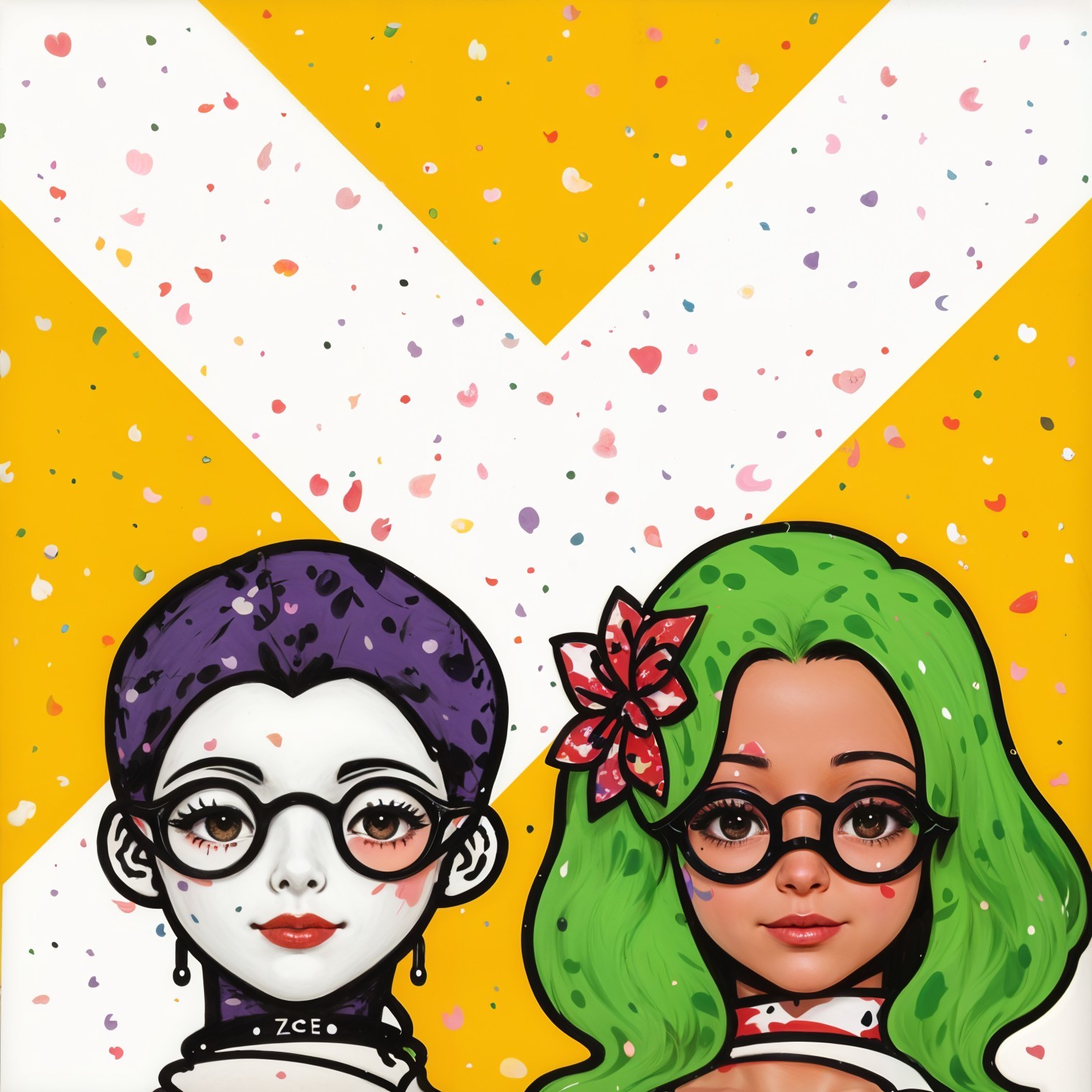 Stylized Characters on Vibrant Yellow Background