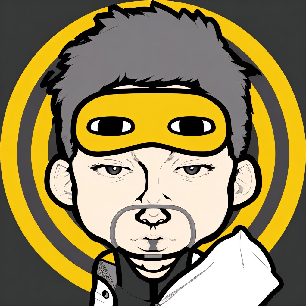 Stylized Character with Gray Hair and Yellow Mask