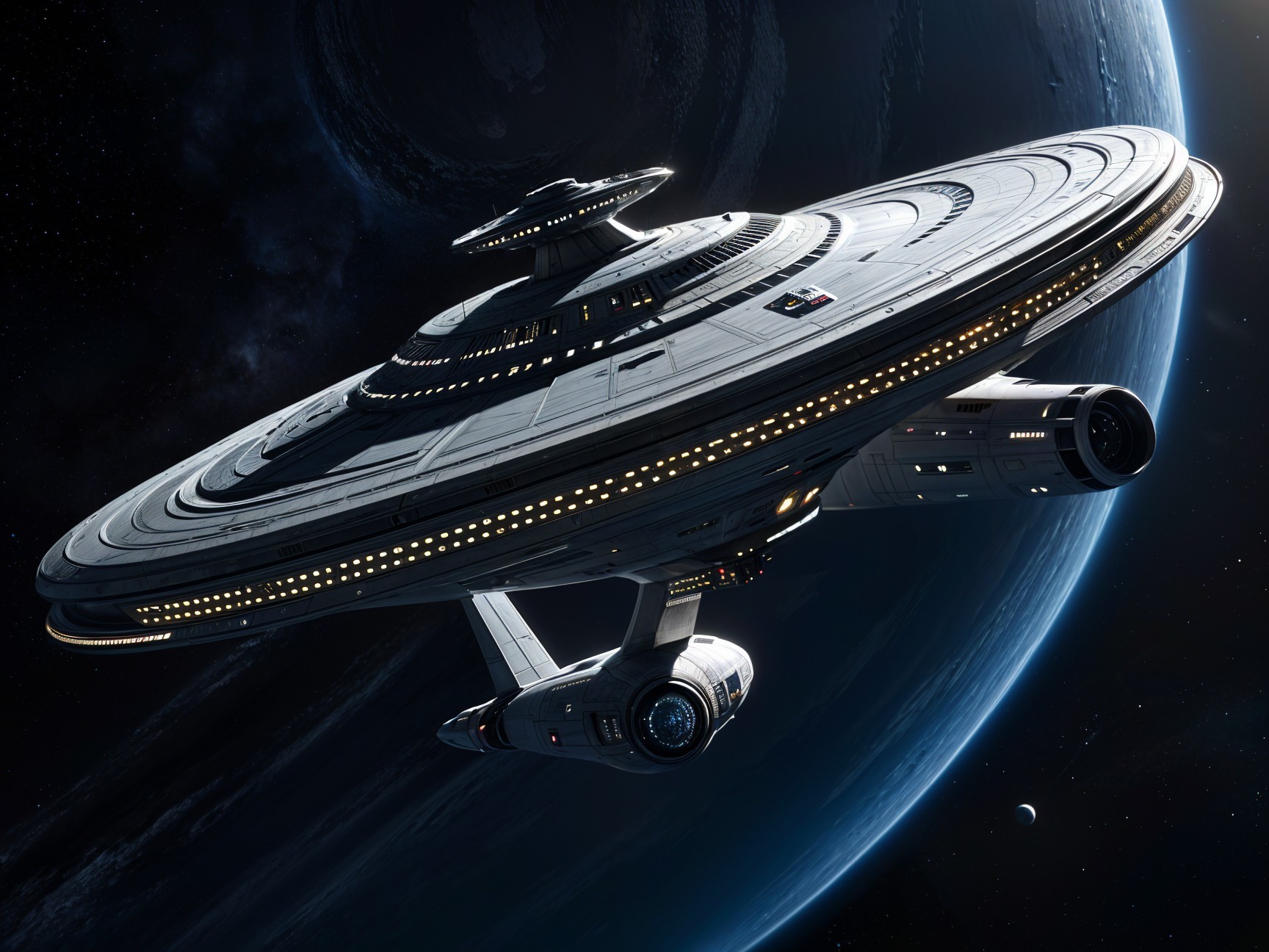 Futuristic Saucer-Shaped Starship in Deep Space