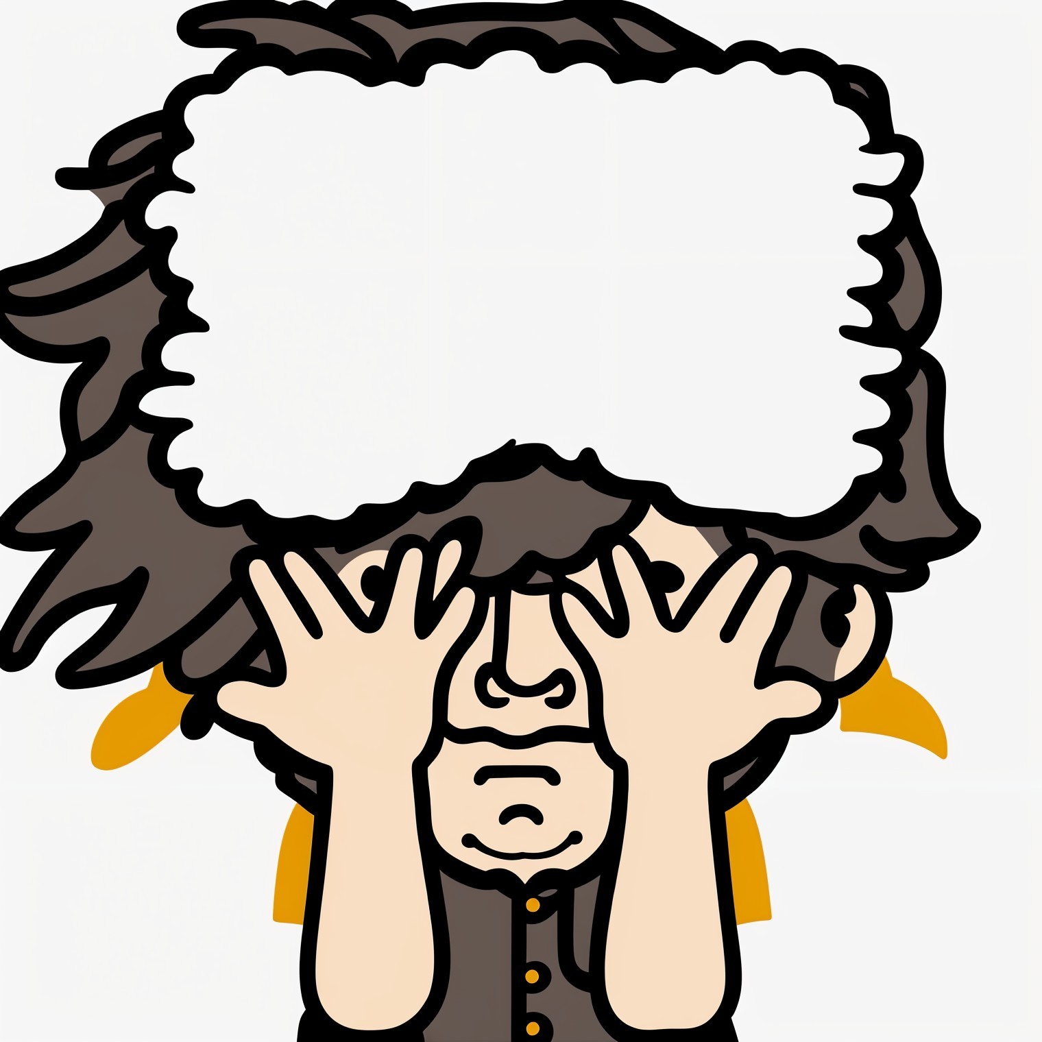 Frustrated Cartoon Character with Messy Dark Hair