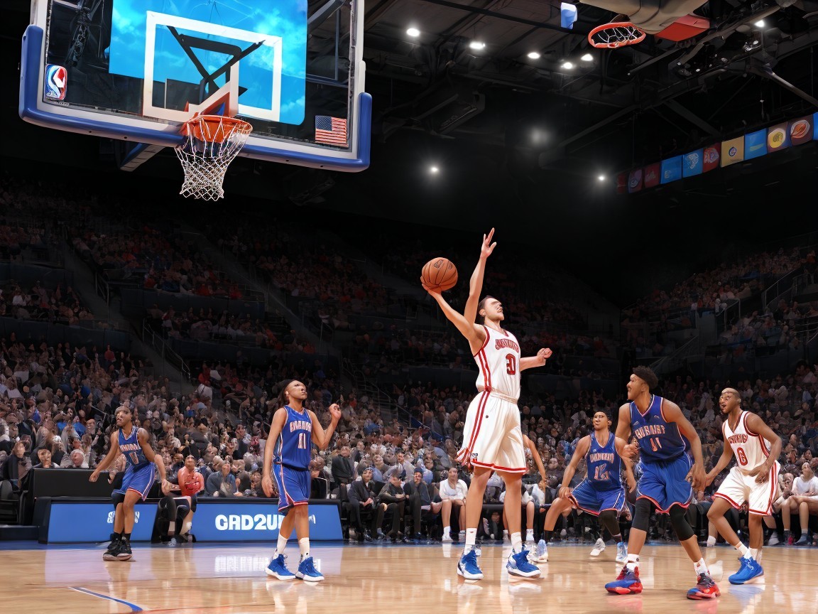 Dynamic Basketball Game Scene in a Packed Arena