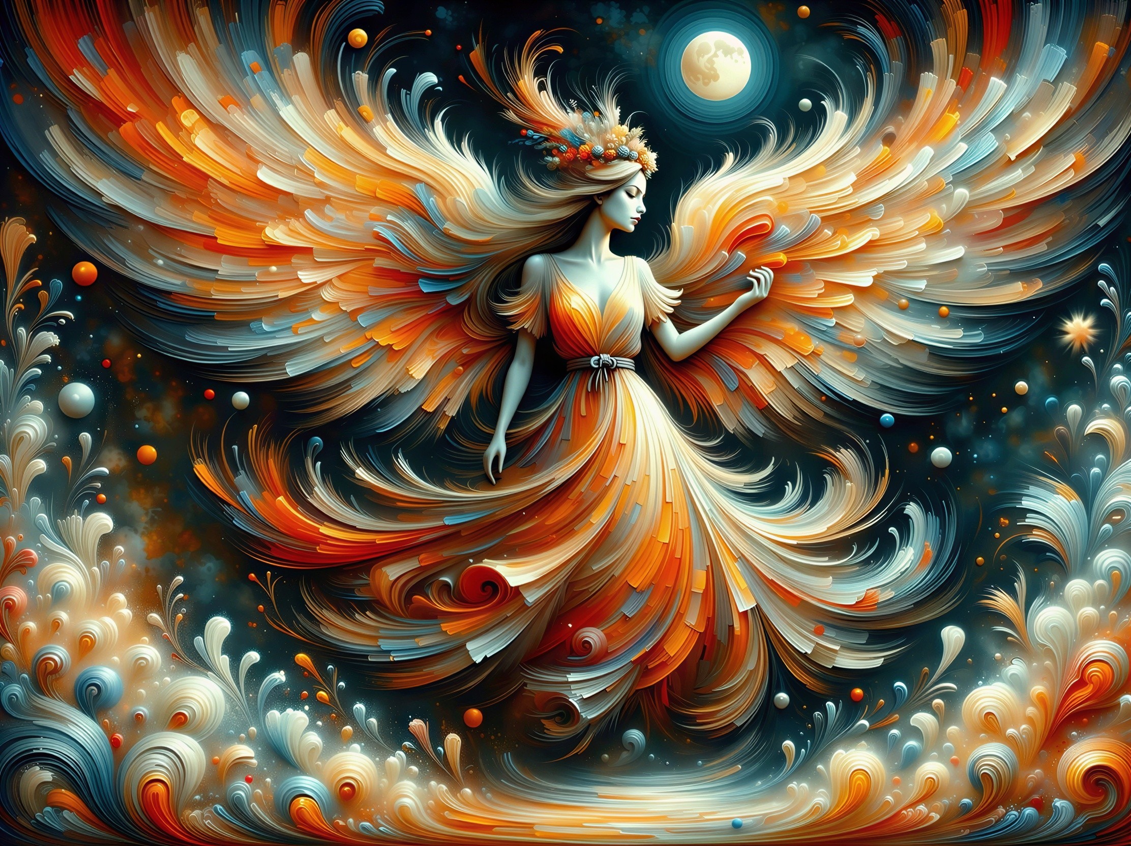 Digital painting of an elegant woman with blue skin