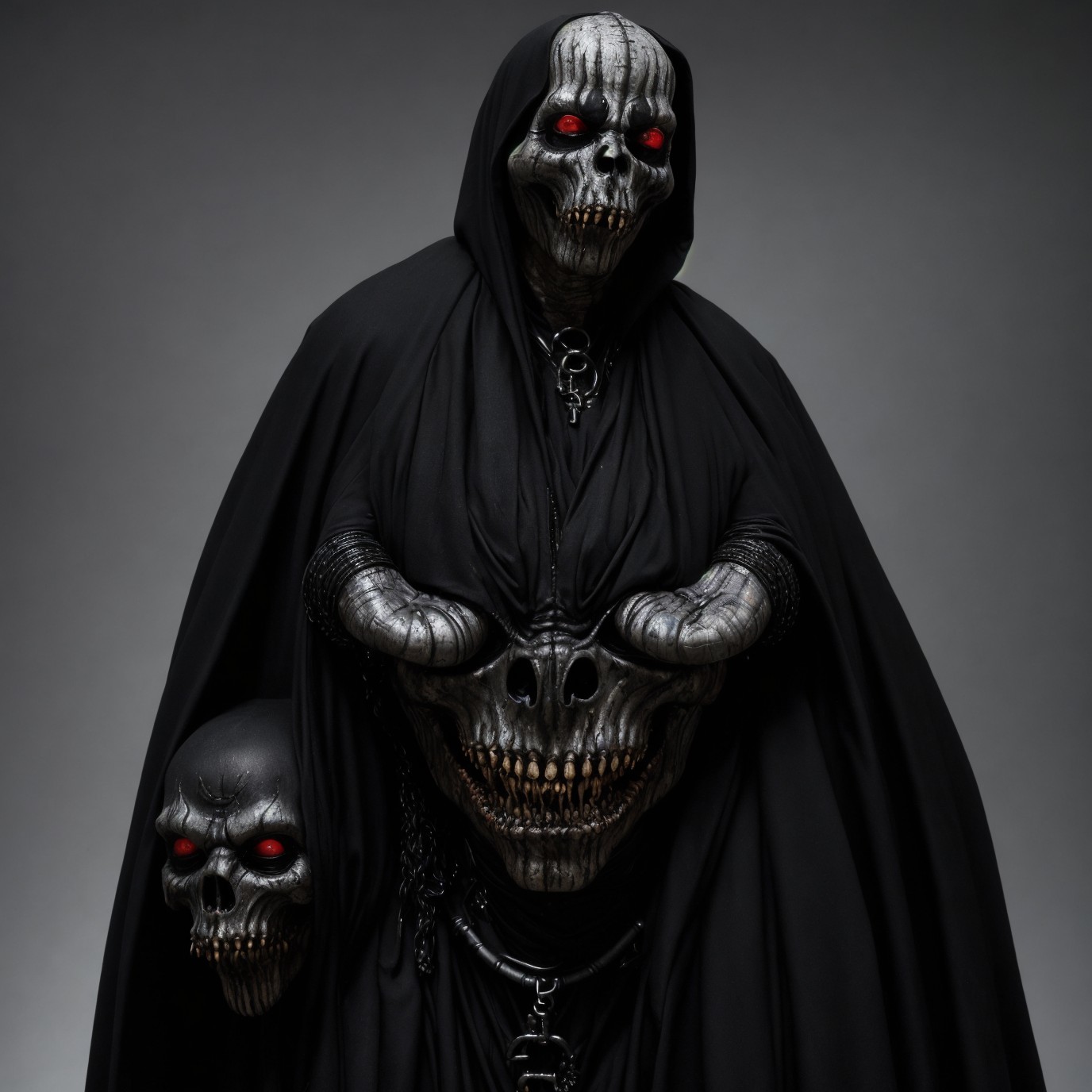 Haunting Figure in Black Cloak with Skull Mask