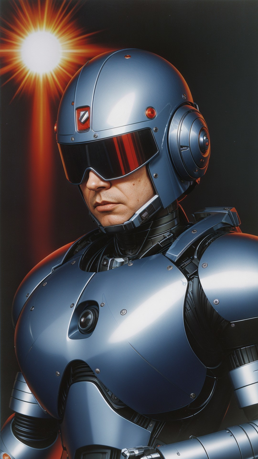 Futuristic Armored Robot with Metallic Blue Surface