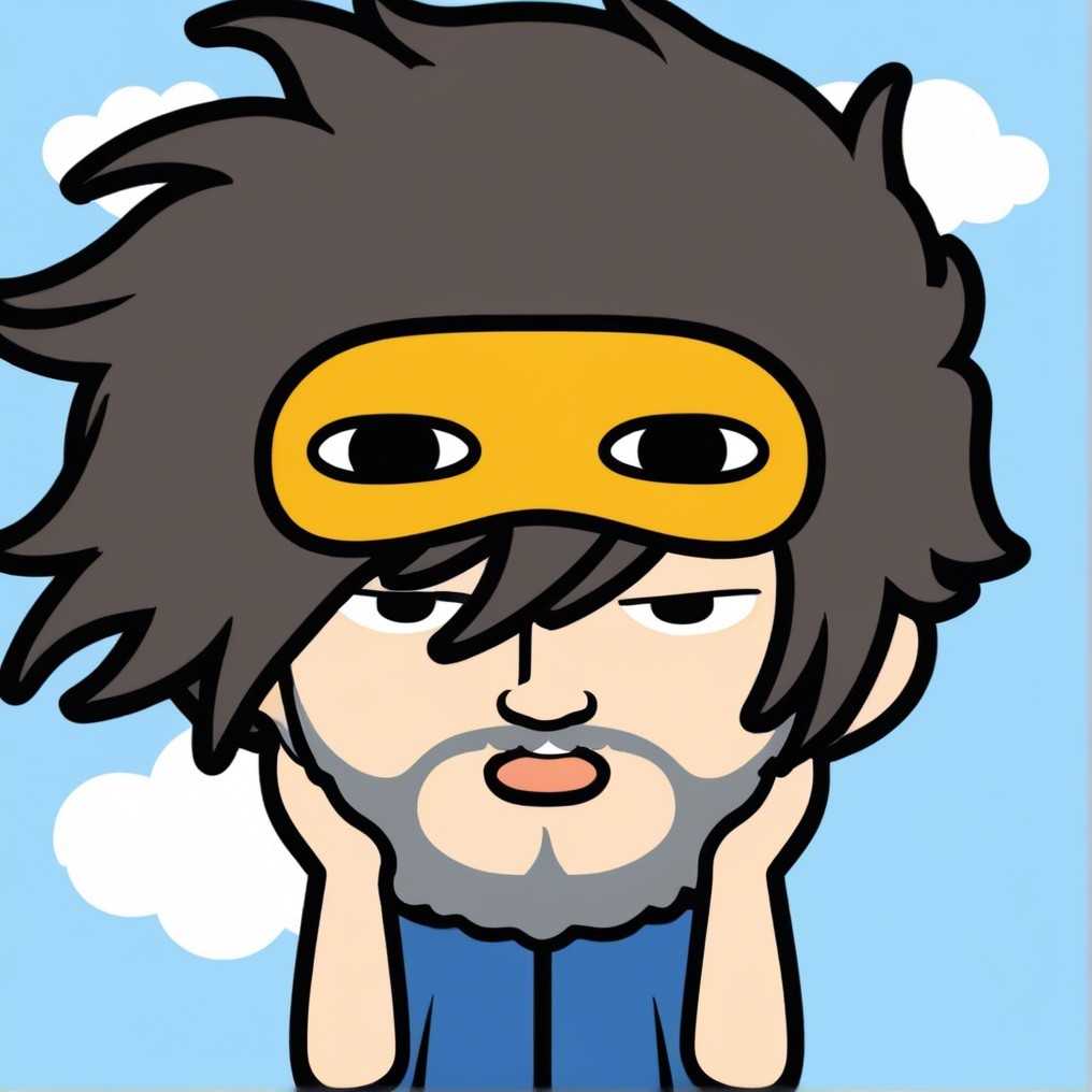 Cartoon Character with Spiky Hair and Yellow Mask