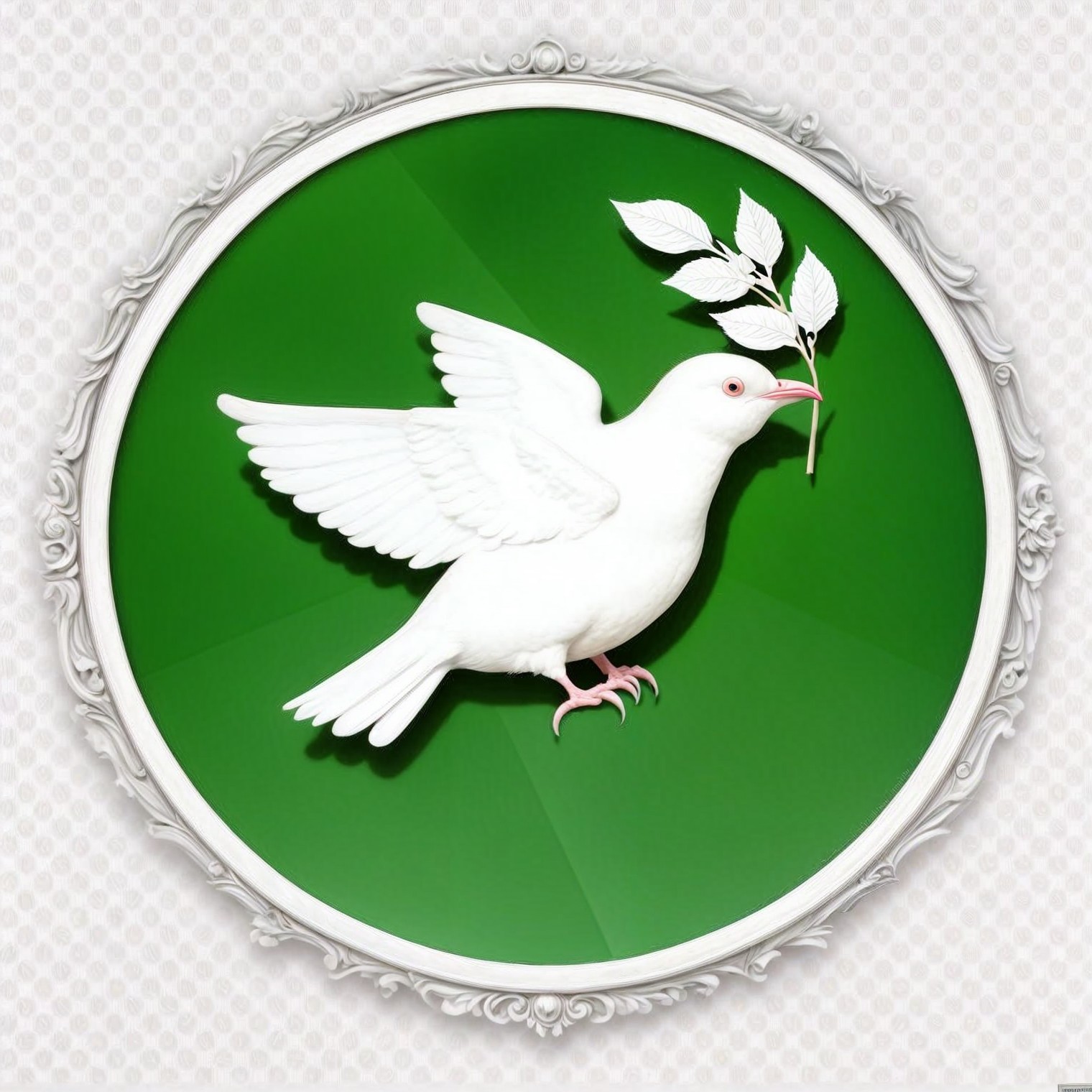 White Dove with Olive Branch in Ornate Frame