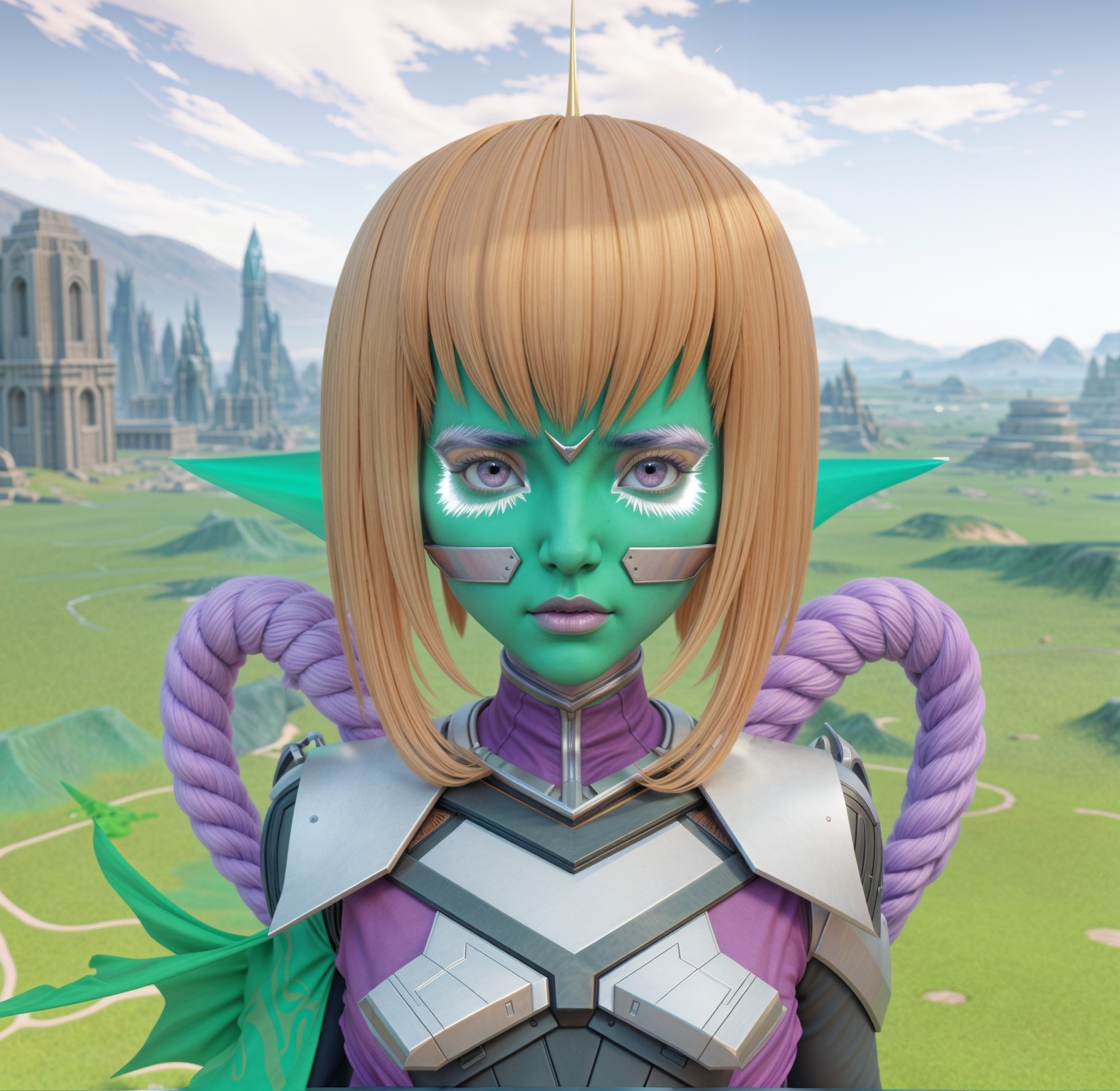 Futuristic Character in Surreal Landscape with Armor