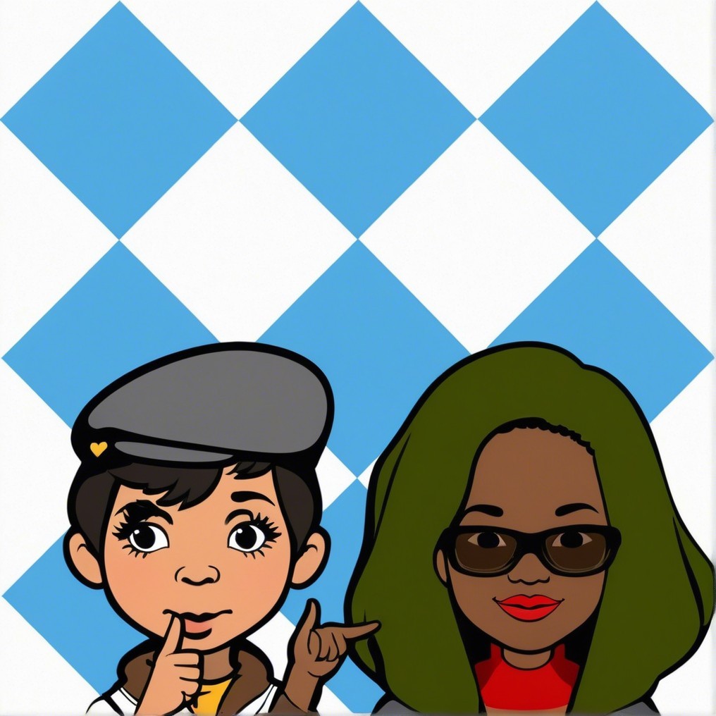 Animated Characters on Diamond Pattern Background