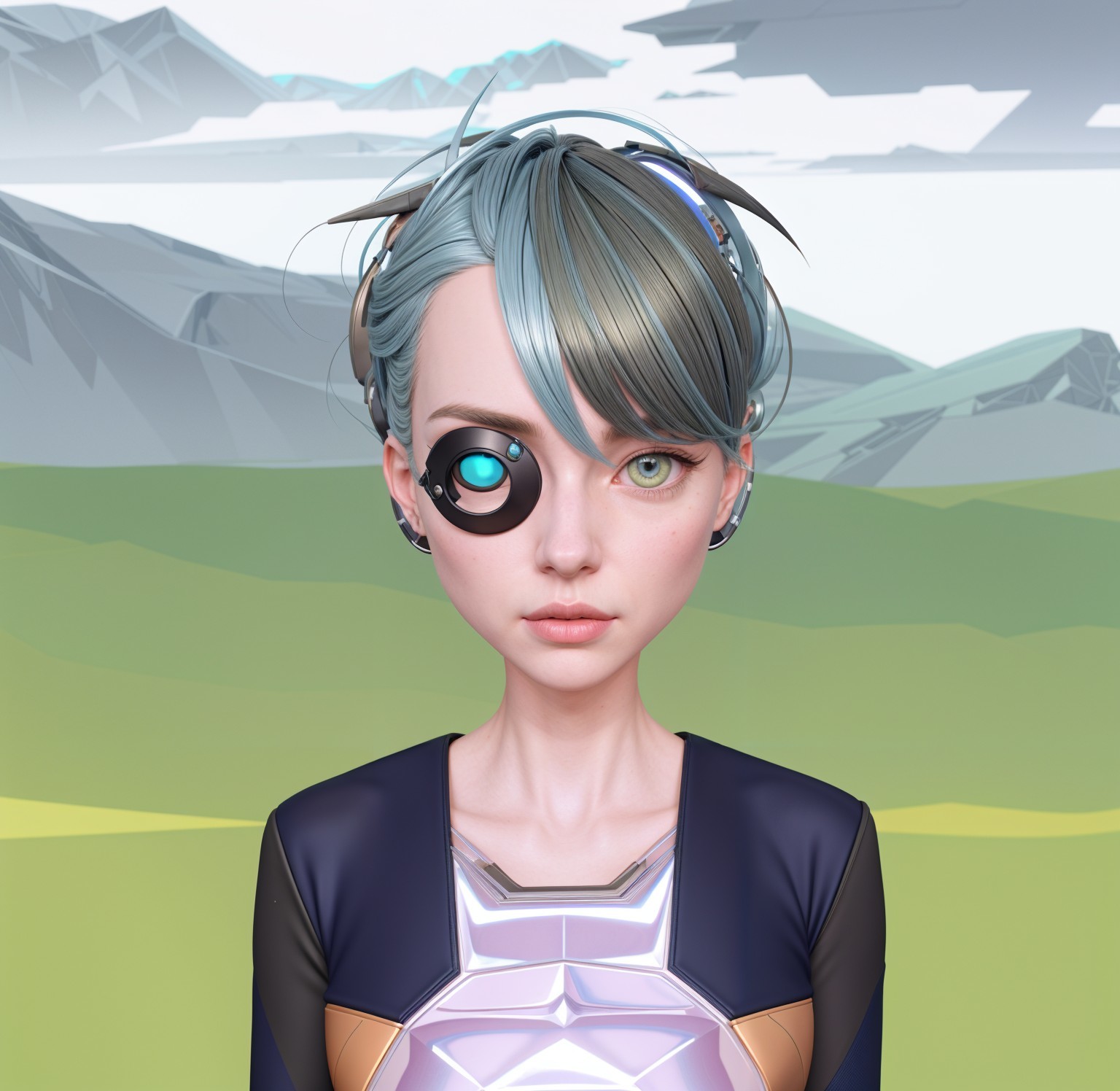 Futuristic Character in Stylish Outfit and Landscape