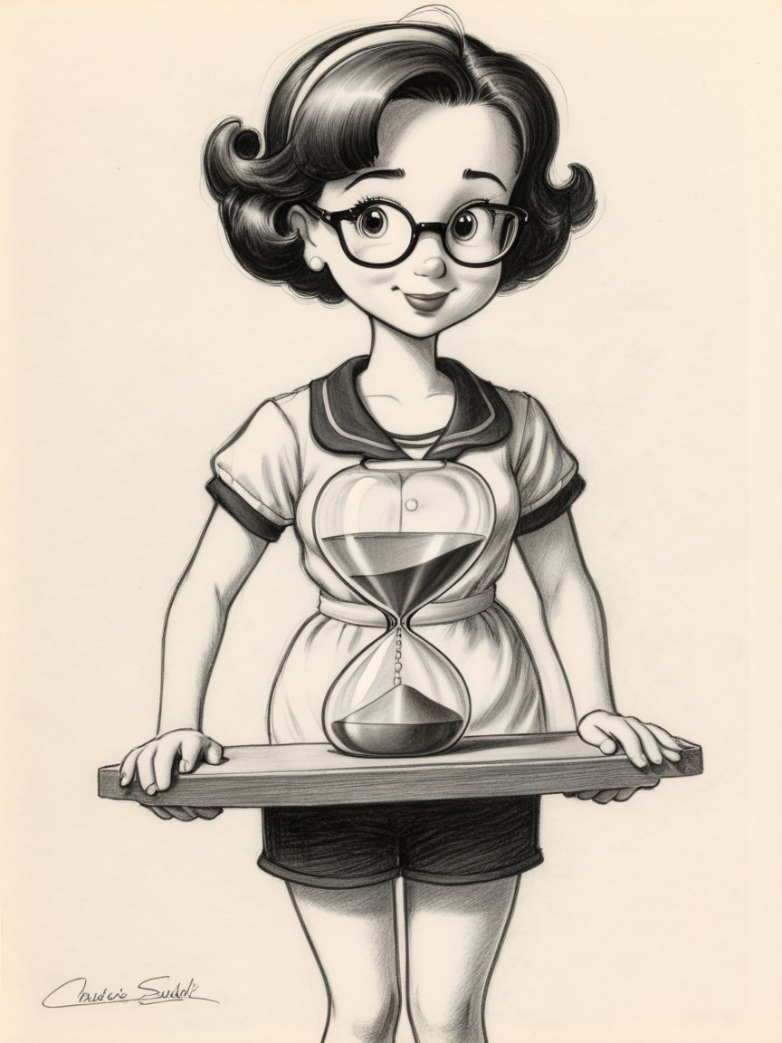 Whimsical Illustration of Girl with Hourglass