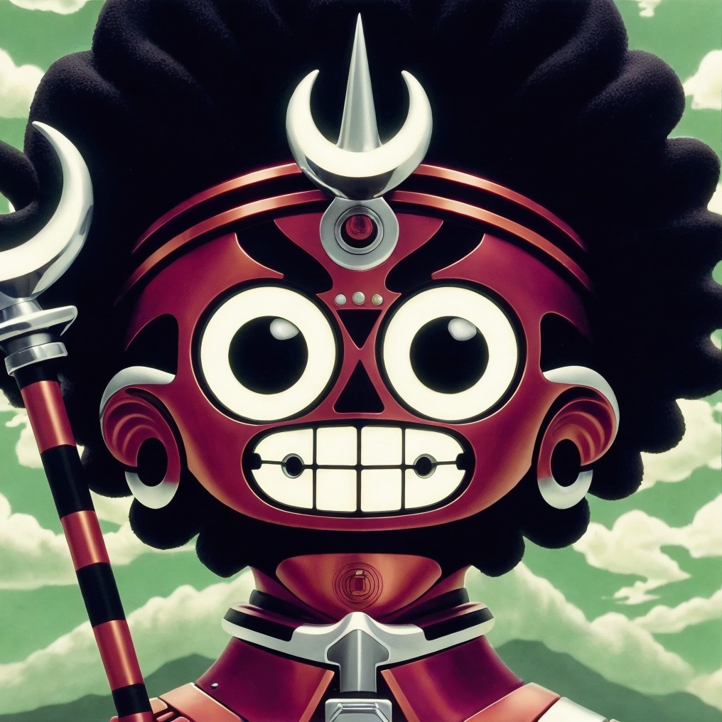 Cartoon Character with Exaggerated Features and Spear