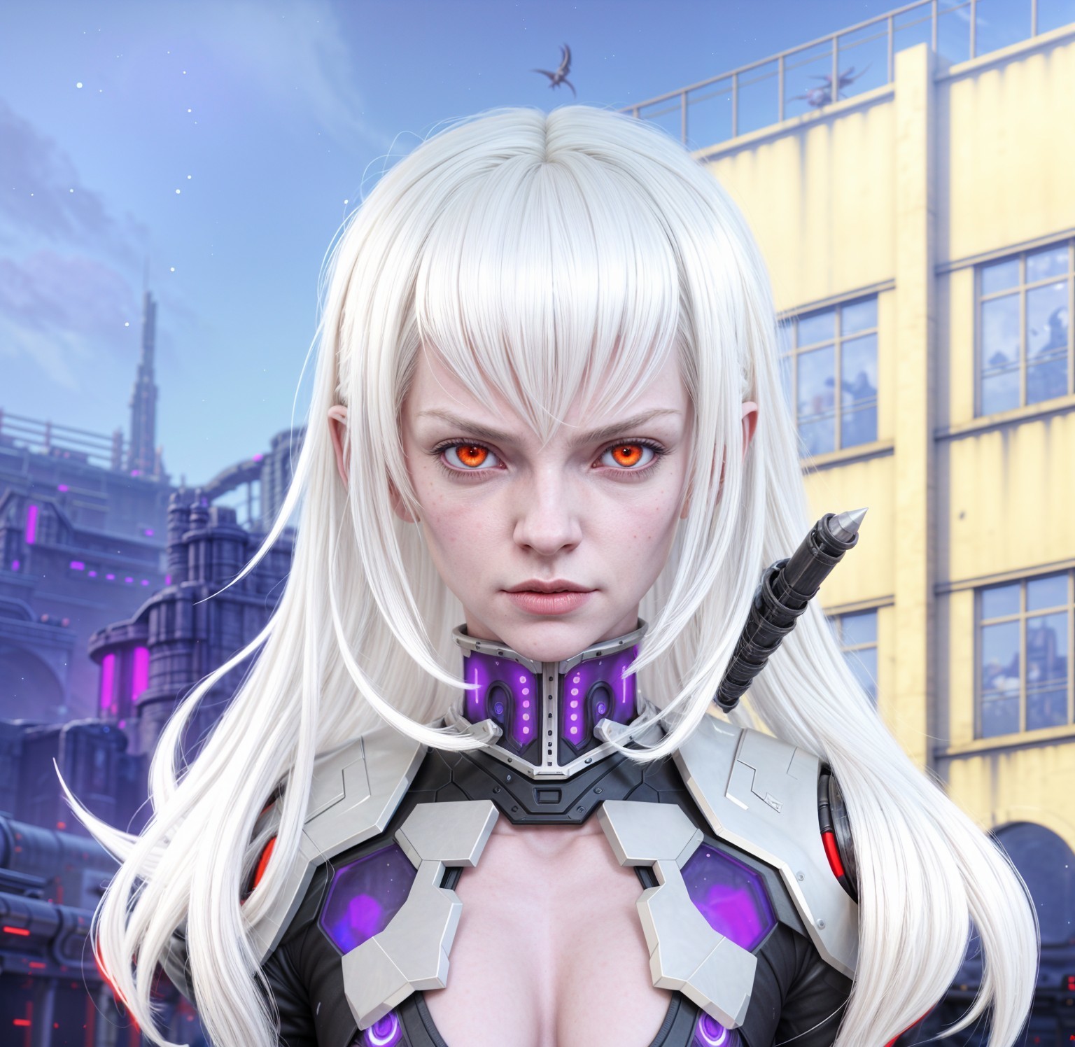 Futuristic Character in Sci-Fi Cityscape Setting