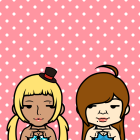 Cartoon Girls with Cheerful Expressions on Polka Dots