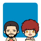 Stylized Characters with Distinct Hairstyles on Blue Background