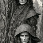 Black-and-white portrait of two women with jewelry