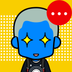 Stylized Blue Robot Head with Star Eyes and Red Element