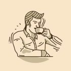 Sophisticated Man Enjoying Coffee and Pastry at Table