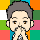 Cartoon Character with Dark Hair and Colorful Background