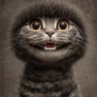 Joyful Cat with Yellow Eyes and Colorful Bubbles