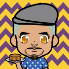 Vibrant Cartoon Character with Cupcake and Zigzag Background