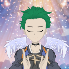 Serene figure with emerald curls and feathered wings