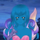 Mystical Blue-Skinned Mermaid with Rainbow Wings