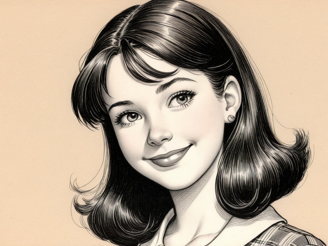 Charming Illustration of a Smiling Young Girl